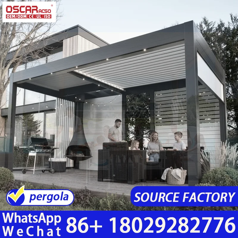 Outdoor Aluminum Free Standing Glass Sunroom Patio Enclosure Conservatory Winter Garden Bioclimatic Louver Roof Pergola Kit For