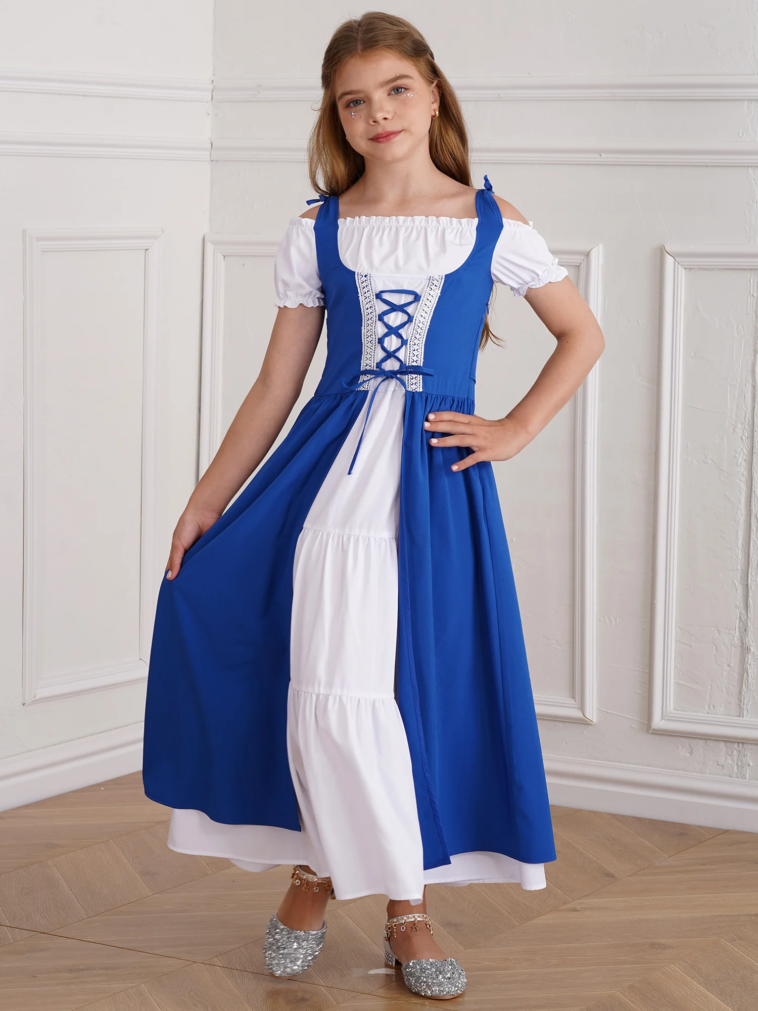 فستان الأميرة للفتيات من العصور الوسطى، زي عصر النهضة القوطي العتيق، فستان مخملي بأكمام طويلة مضيئة، فستان حفلات الهالوين #4