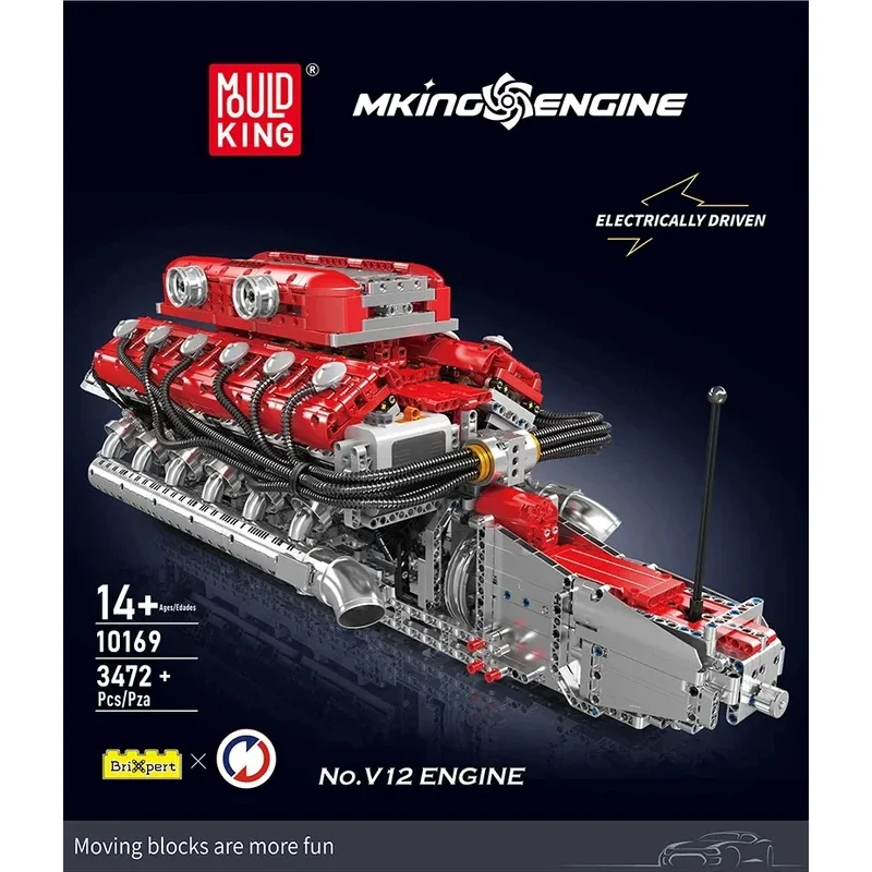 

Конструктор Mould King 10169: Модель 12-цилиндрового двигателя V12 с электроприводом, набор для сборки