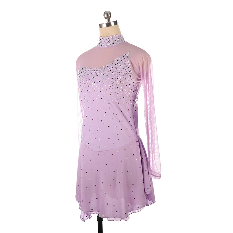Professional figure skating outfit, women's performance competition dress, light purple sparkling diamond view 2