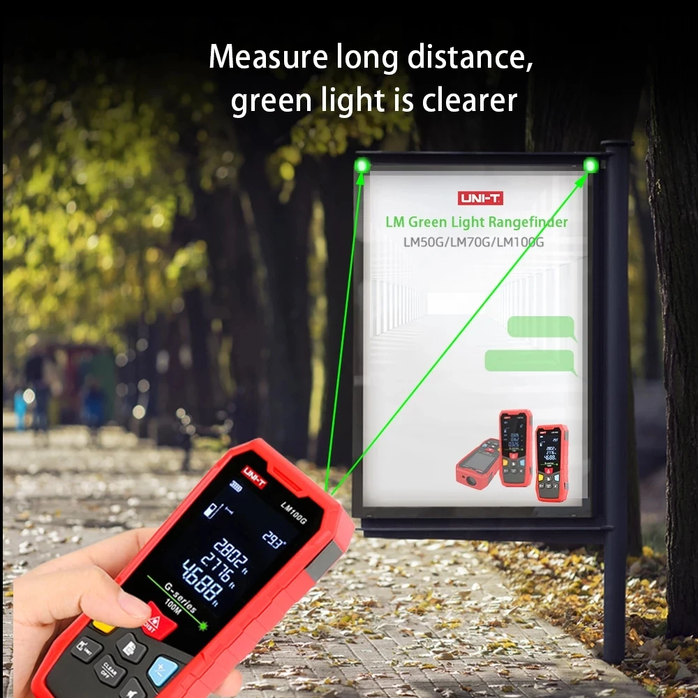Imagem -03 - Uni-t Lm50g Handheld Verde Laser Rangefinder Régua Eletrônica de Medição Universal Interior e Exterior 50m 70m 100m