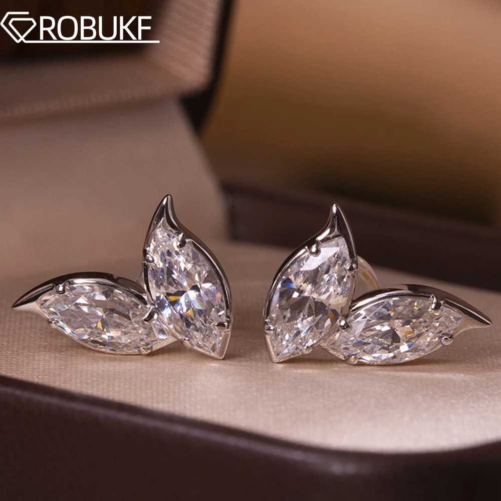 

Double Leaf Moissanite Stud Earring for Women 4cttw Marquise Cut Diamond with GRA Certified 925 Sterling Silver Wedding Jewelry