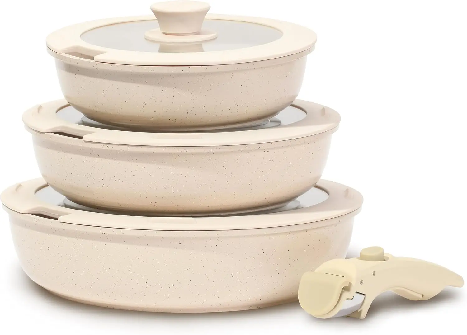 

Набор керамических сковородок с антипригарным покрытием (в комплект входит крышку и съемной ручкой), нетоксичная сковорода для яиц, подходит для всех камер.