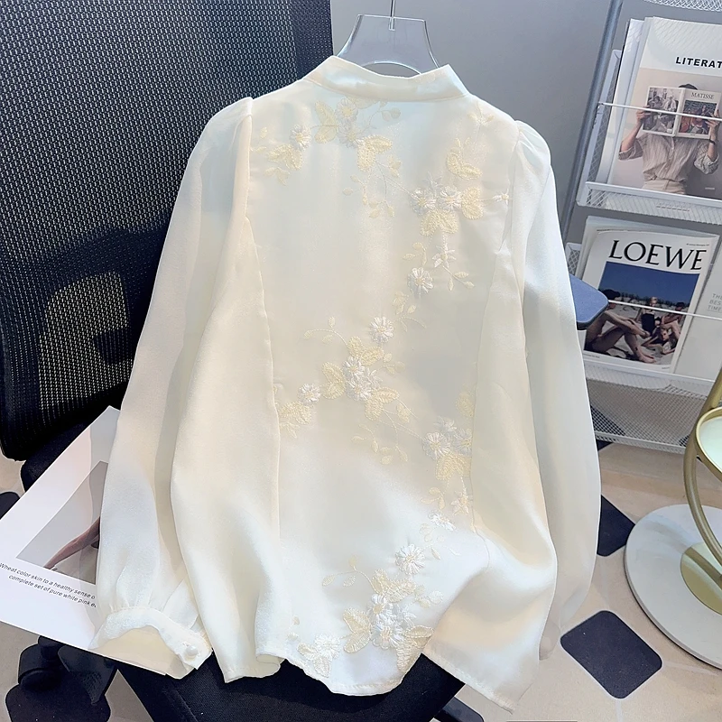 Femmes chemise Blouse nouveau Style chinois à manches longues col montant broderie chemise Blouse haut pour femme Blouses Blusas Para Mujer Q596