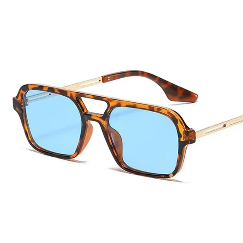 Gafas De Sol cuadradas con montura pequeña para mujer, gafas De Sol De lujo a la moda De diseñador De marca para mujer, gafas De Sol Vintage huecas De leopardo azul