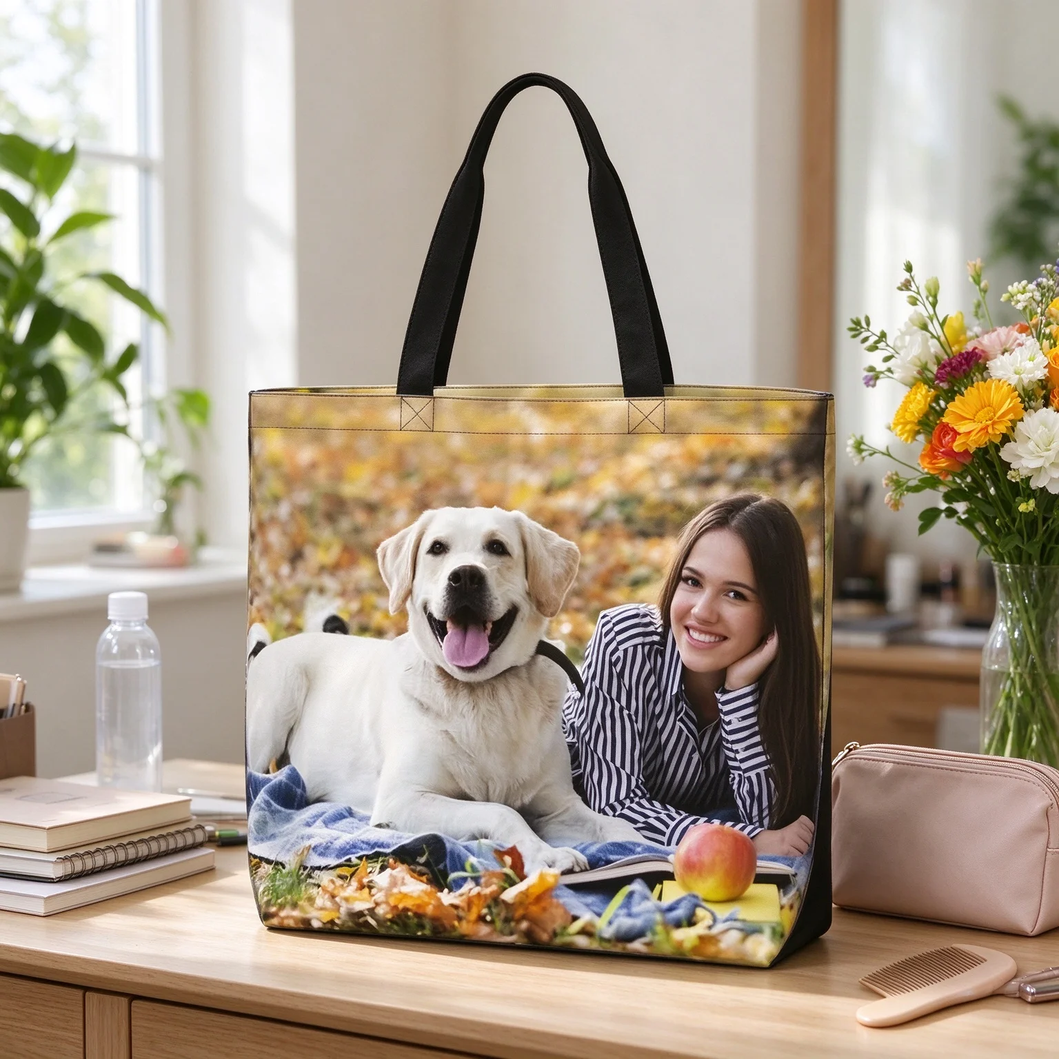Custom Photo Tote Bag Personalized Upload Your Image Handbag Black Shopping Bag Customized Photo Gift Bag For Women