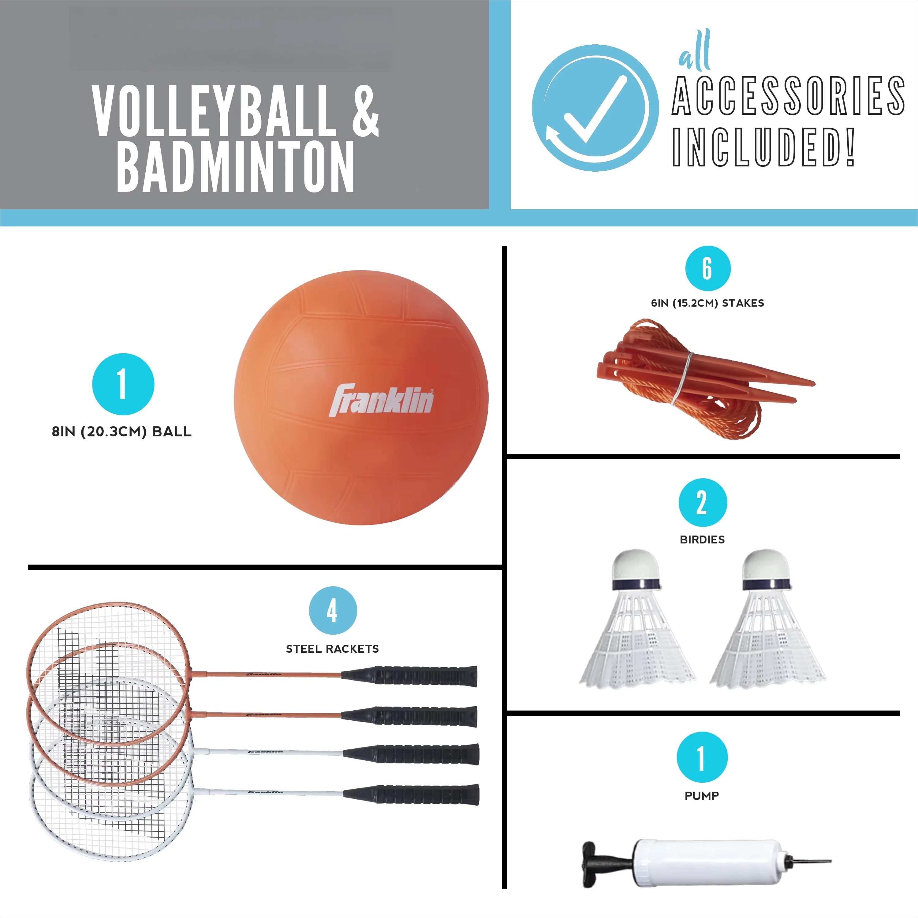 バレーボール＋バドミントンネットセット - フルセット - 持ち運び簡単、すべてのアクセサリーが付属