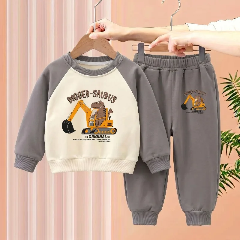 Herbstliche Kindermode: O-Neck-Hoodies und Jogginghosen Zweiteiler-Sets, Jungen Pullover-Hosen 2-teiliger Sweatshirt-Anzug Trainingsanzug – Detail 6