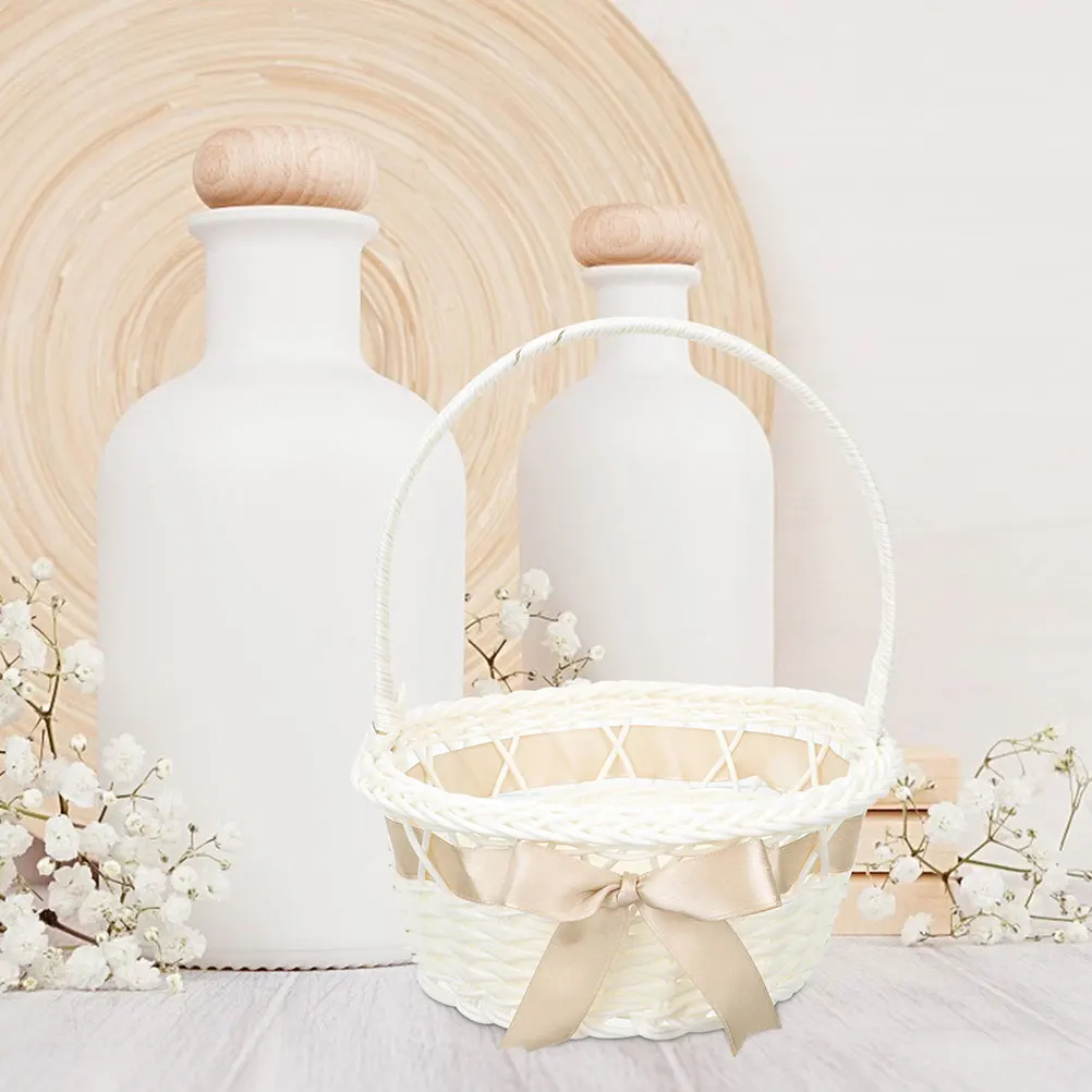 

2pcs Wedding Flower Woven Rattan Handle Rustic Floral Bridal Parties Decorative Storage Baskets Small Elegant Flower Girl
