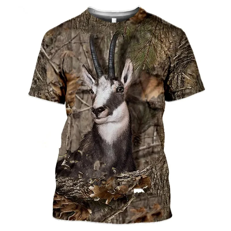 Camiseta 3d de camuflaje para hombre y mujer, camisa informal de manga corta con estampado de conejo y caza, a la moda ropa de calle, novedad de