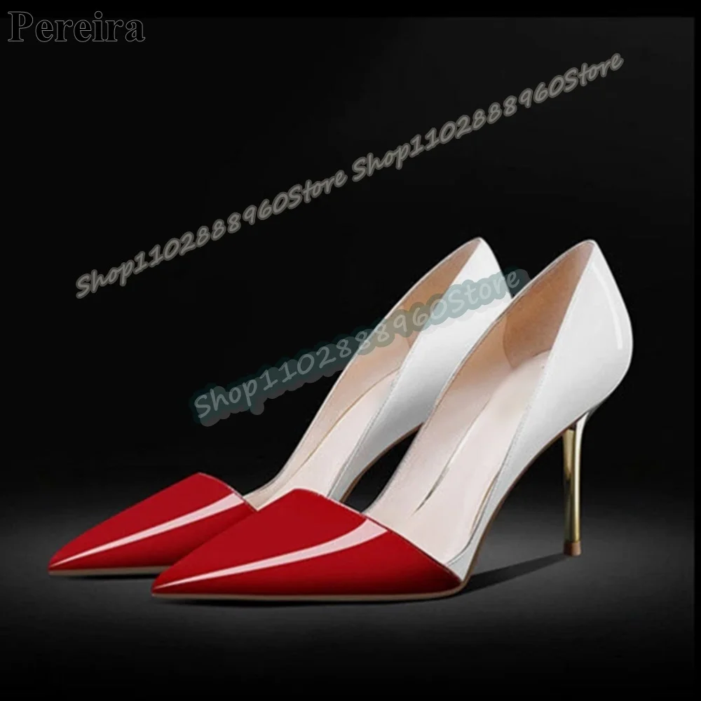 

Red And White Splicing Metallic Heel Pumps Stilettos High Heel Shoes For Women Slip On Pointed Toe Gorgeous Banquet Women Pumps