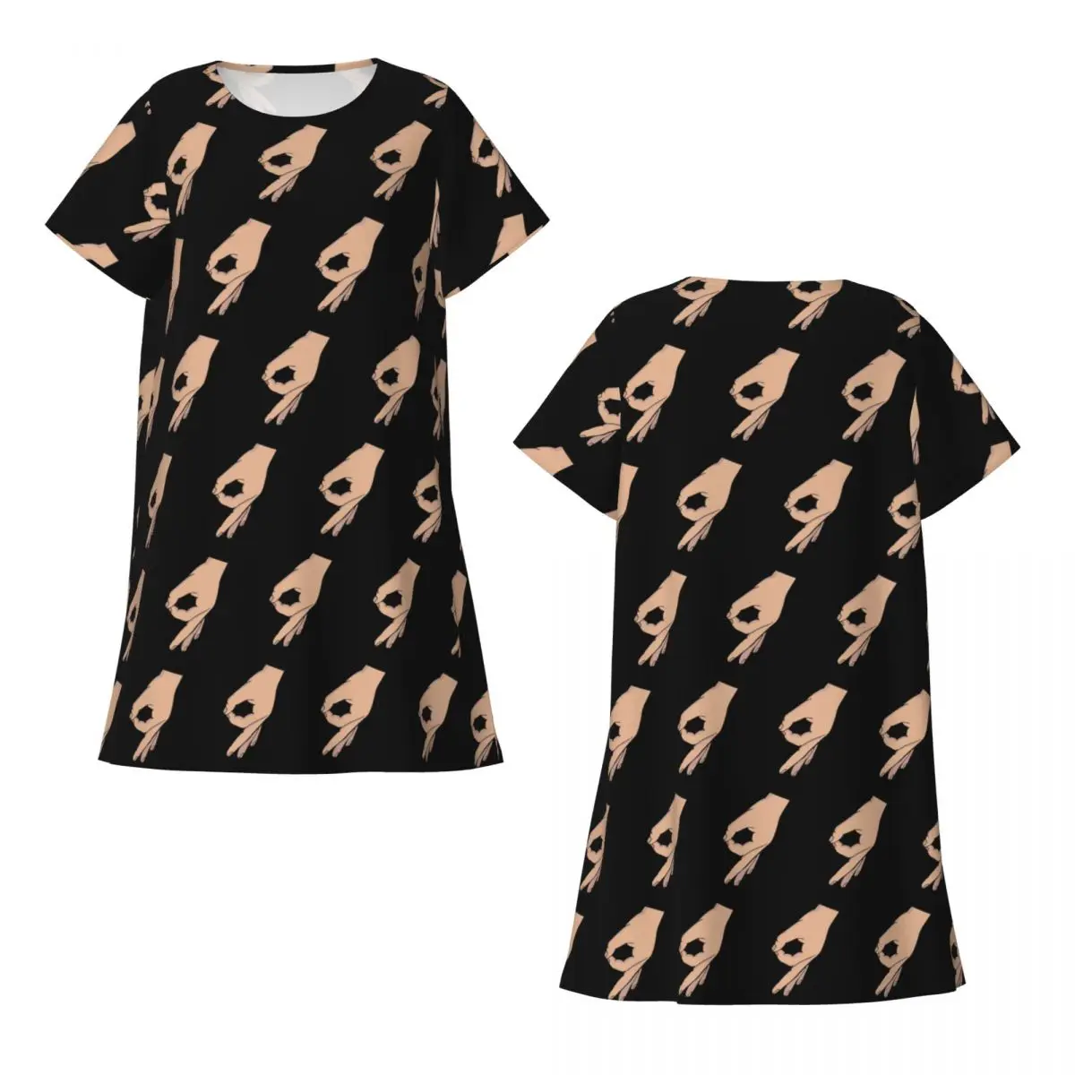 Circle Game Hand Gotcha Meme Made You Look Short Sleeves Nightdress Sleeping Sleepshirts Women  Nightgowns Loose Pajama Dress