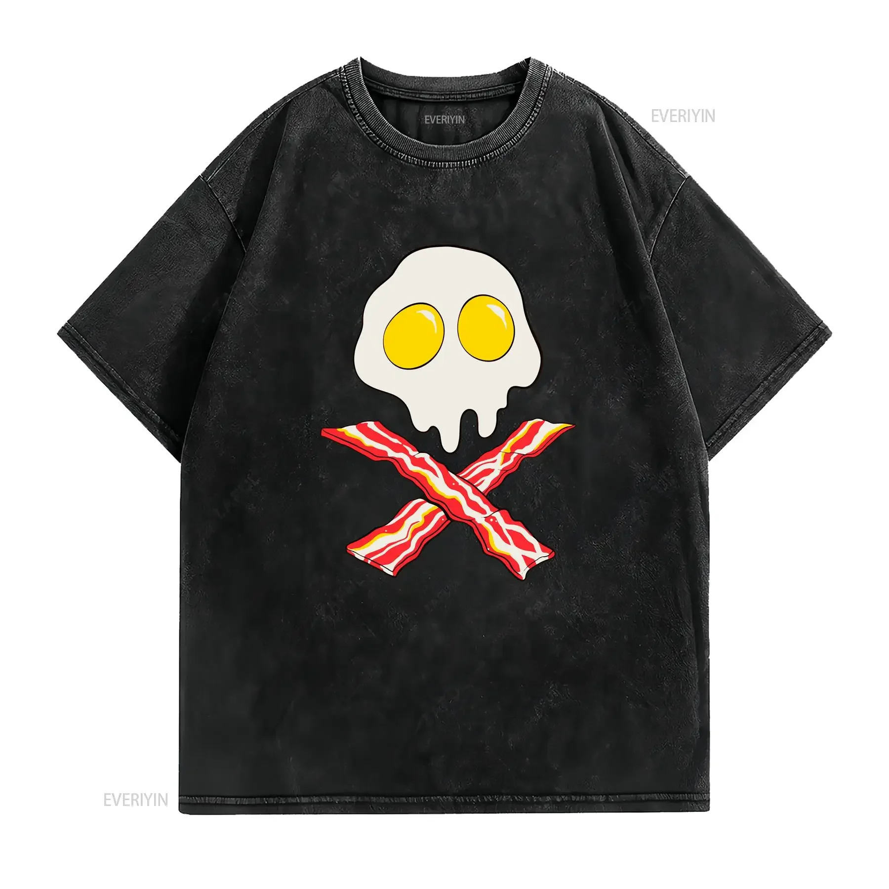 Bacon Eggs Skull Crossbones Heart Healthy Funny Paleo Food Humor Mens T shirt vintage Washed Stylish Slightly streetwear