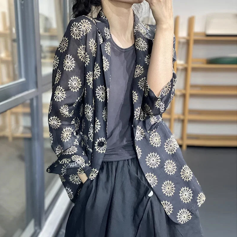

Retro Loose Slim and Small Suit Jacket for Women's 7-quarter Sleeve Printed Top