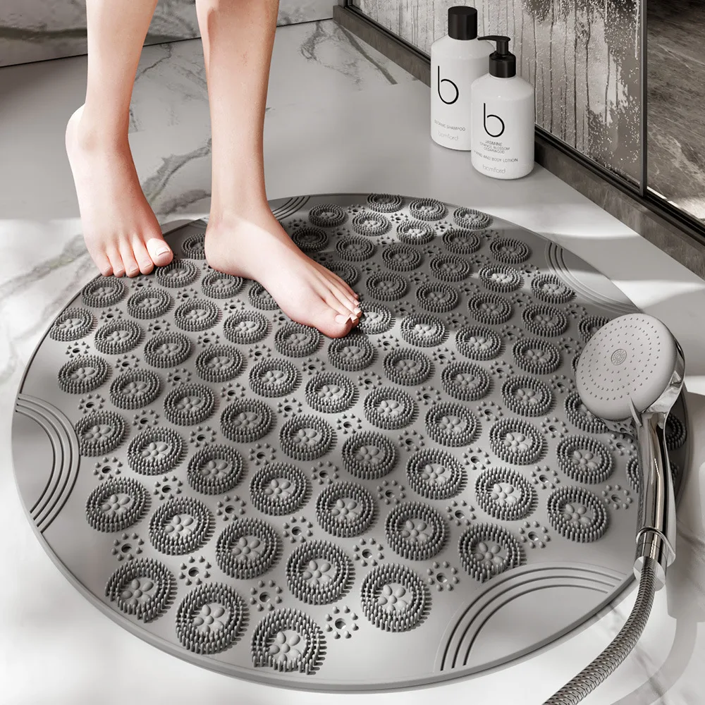 

Bathroom 55x 55cm Texture Surface Round Non-Slip Shower Mat Non-Slip Bathroom Mat With Drainage Hole In The Middle For Shower