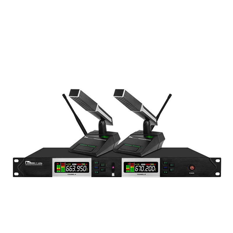 Microfone sem fio profissional 2 microfone de mesa UHF para reuniões, discurso de igreja