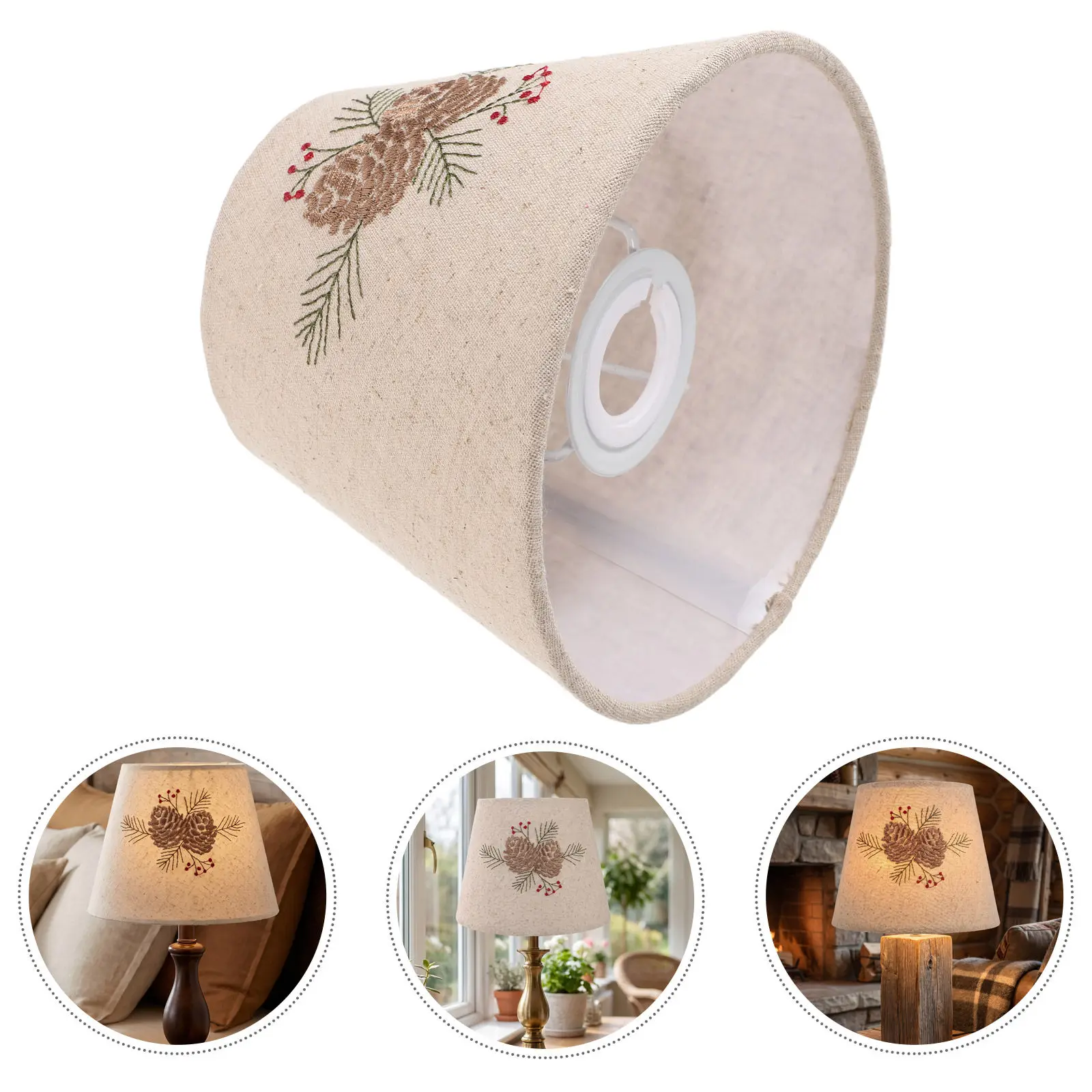 Small Embroidered Barrel Fabric Lamp Shade 4.3x6.7x5.1 for Table Lamp Bedside Light Fits E27 E14 Decorative Replacement Lighting