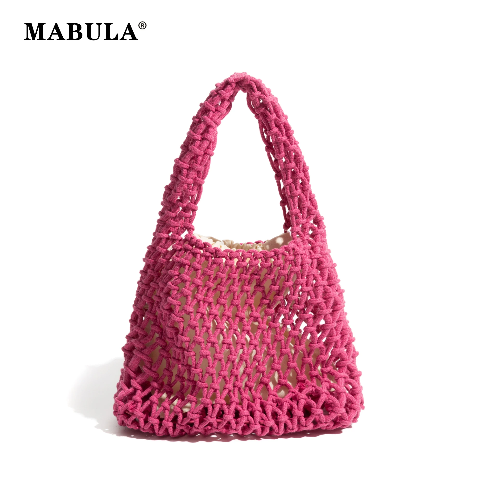 MABULA Hollow Out Crochet Tote Beach Handbags Summer Fashion Travel Fishing Net Shopper Purses Top Handle Phone  Bag with Pouch