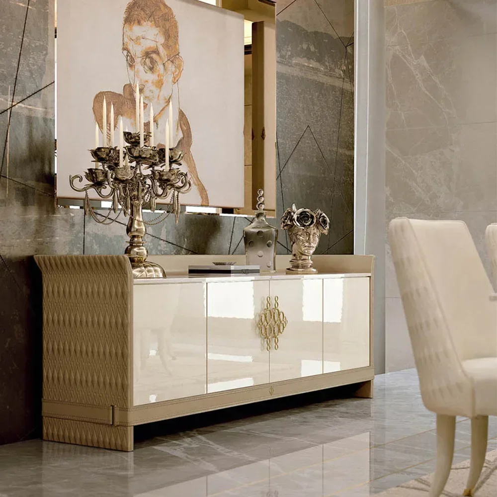 A Side cabinet Modern light luxury four-door side cabinet Hong Kong style, palm leather, leather shoe entrance cabinet