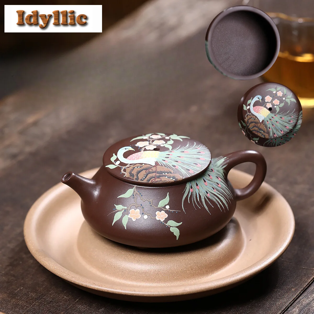 

160ml Luxury Yixing Purple Clay Teapots Handmade Peacock Stone Scoop Pot Raw Ore Purple Mud Tea Brewing Kettle Zisha Tea Set Cha