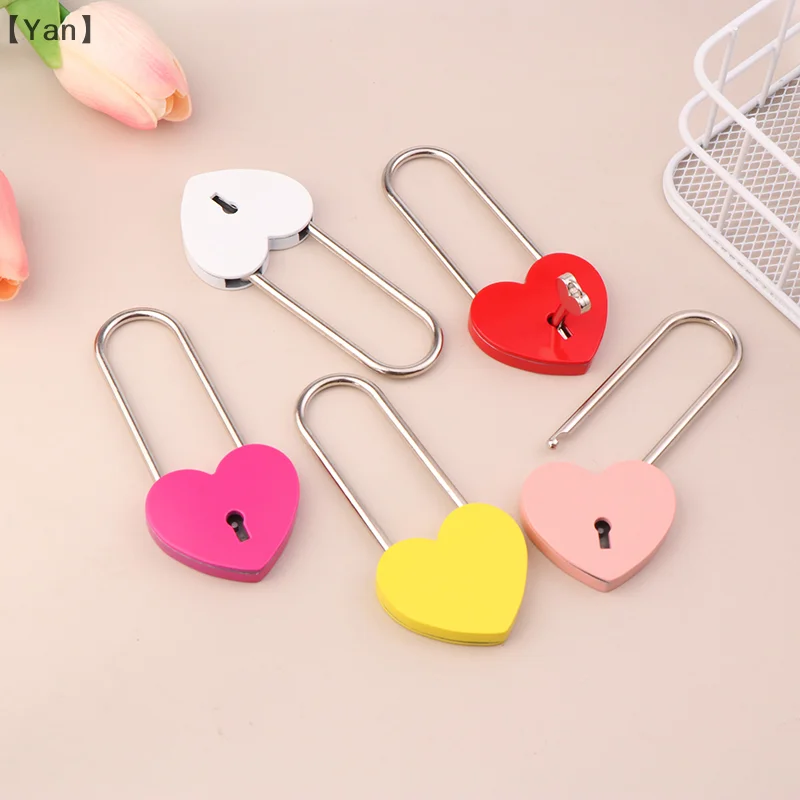 1 Set Metal Heart Shaped Padlock Antique Style Love Lock Set With Key Travel Jewelry Box Diary Suitcase Wardrobe Lock