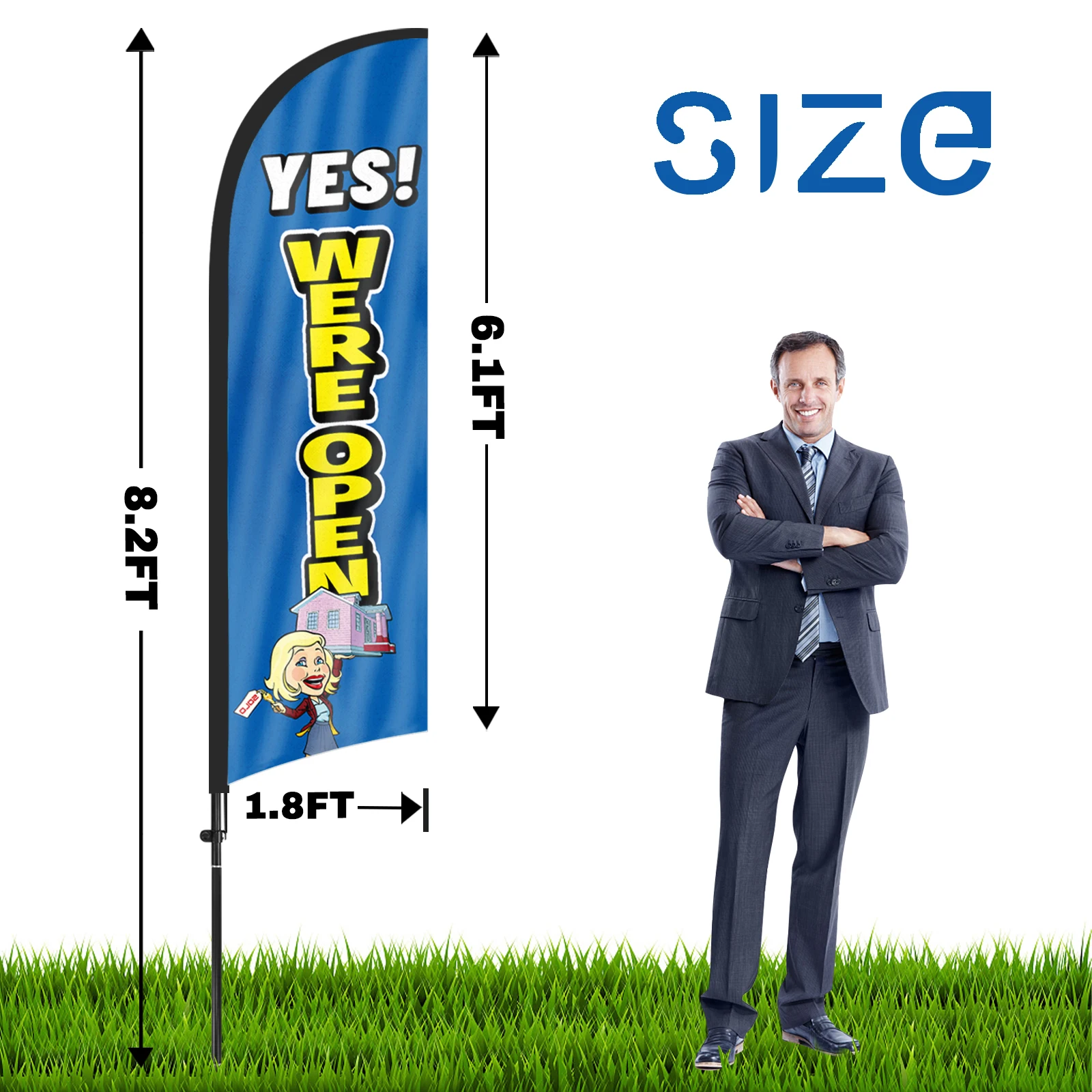 FSFLAG 1PCS 280CM The Were Open2 Feather Flag with Flagpole Advertising Outdoor Banner Decoration for Businesse and Storefront