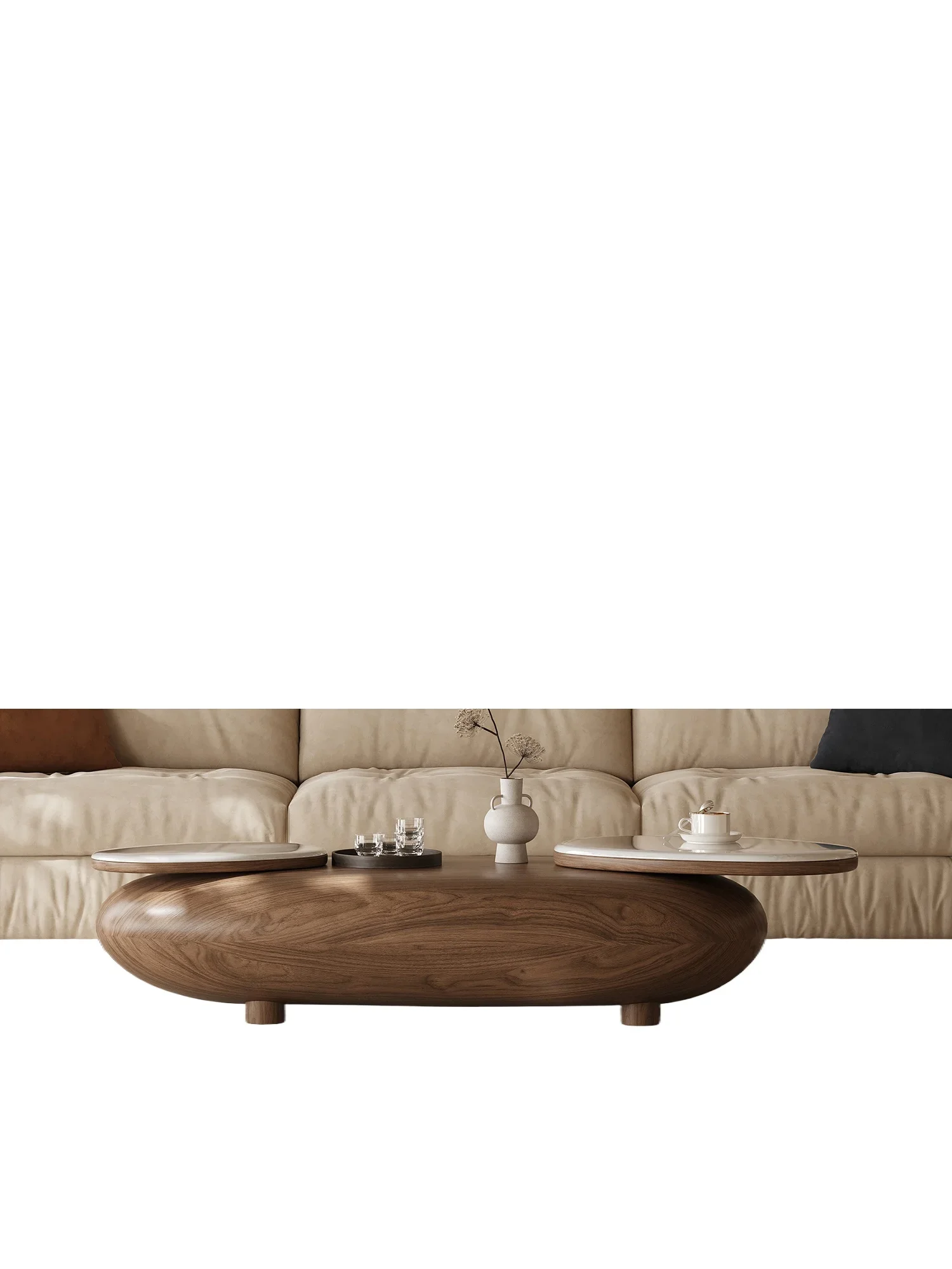 Medieval walnut special-shaped coffee table living room 2025 new light luxury high-end marble