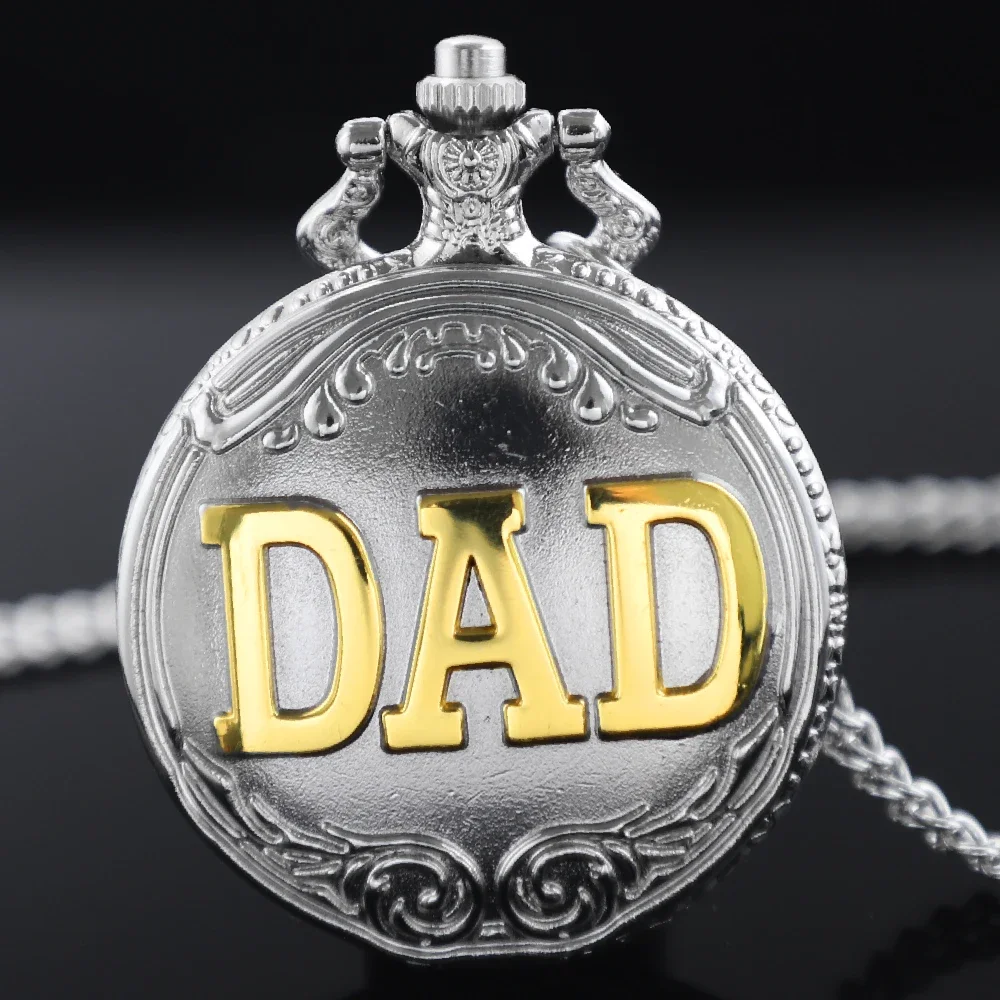 Винтажные кварцевые карманные часы с гравировкой DAD, ожерелье с арабскими цифрами, подвесные часы на день отца, подарок на день рождения
