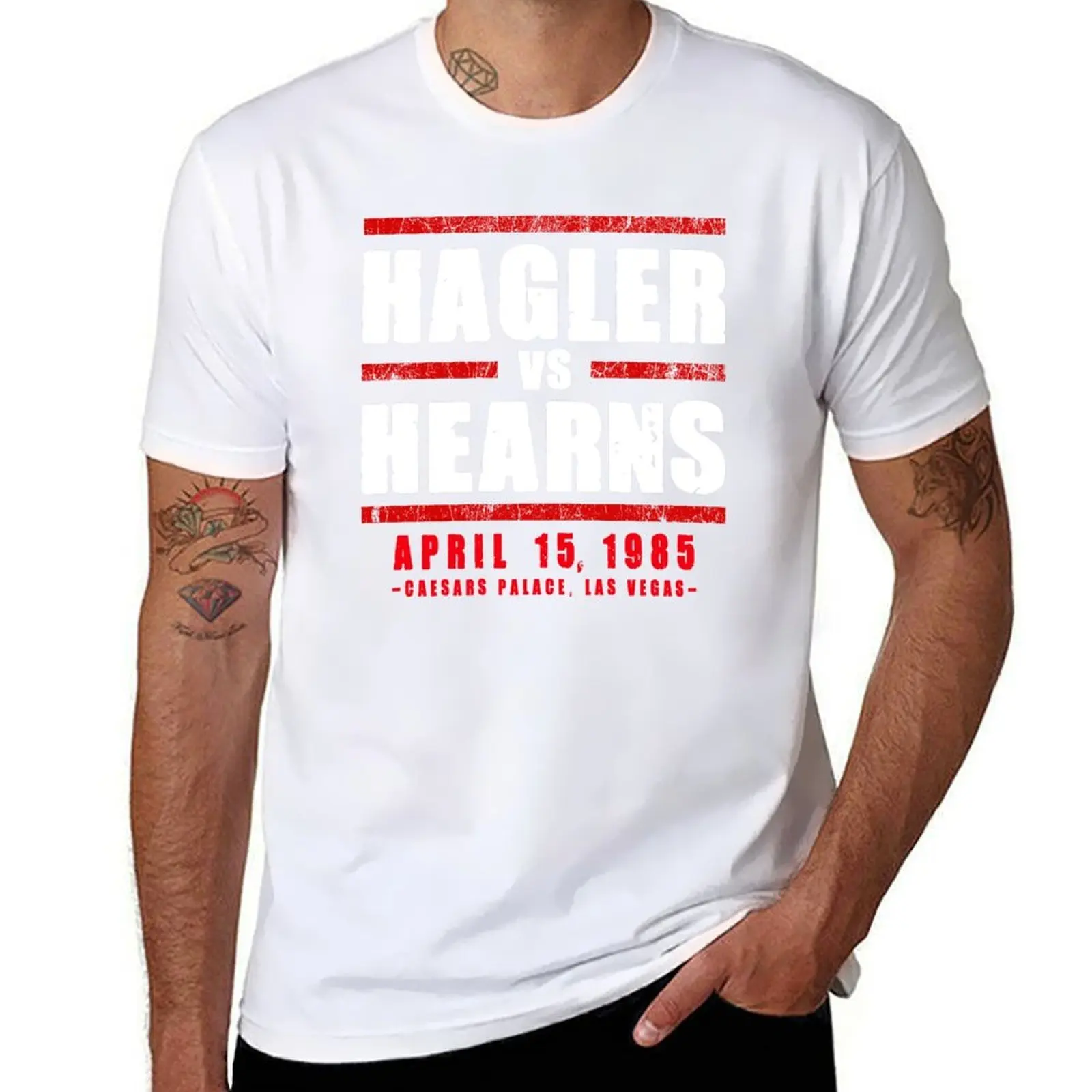 

Hagler vs Hearns April 15, 1985 Vintage Boxing T-Shirt printed t shirts for man man t shirts for men casual T-Shirt