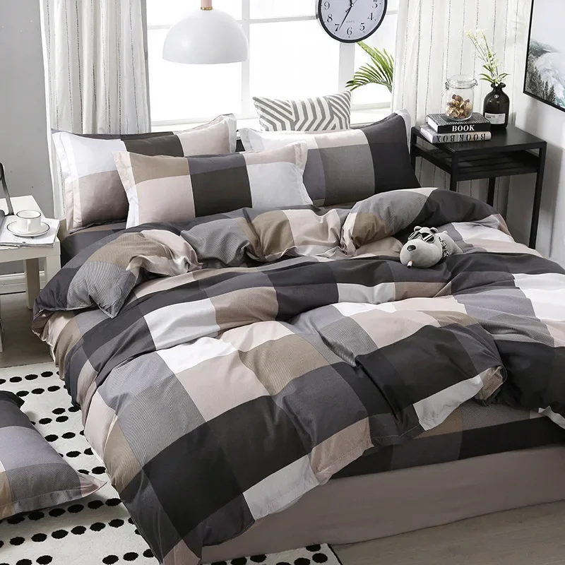 

Plaid Bedding Set Stripe Queen King Duvet Cover Simple Printed Single Double Bedroom Comforters Polyester Brushed Bed Clothes