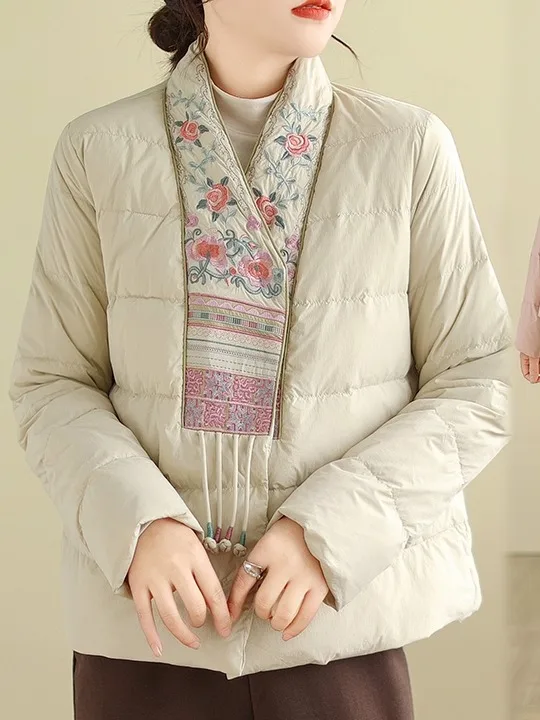 

New Chinese Sle Heavy Embroidery down Cotton Jaet Women's Outerwear V-Ne Autumn Winter Warm Cotton Top Faion