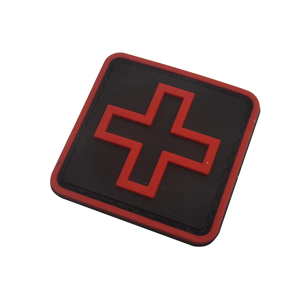 3D PVC Soft Plastic 4X4 Red and White Medical First Aid Crucifix Magic Sticker Badge Morale Badge Military Acessories Badges