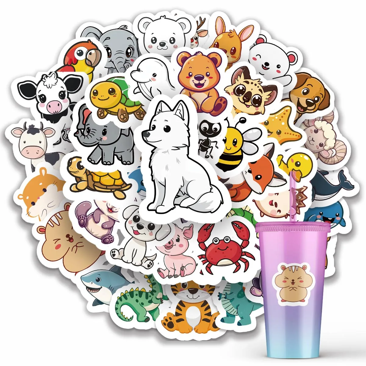 50Pc Cute Animal Stickers Waterproof Funny Decals for Water Bottle Laptop Skateboard Scrapbook Luggage Kids Toys