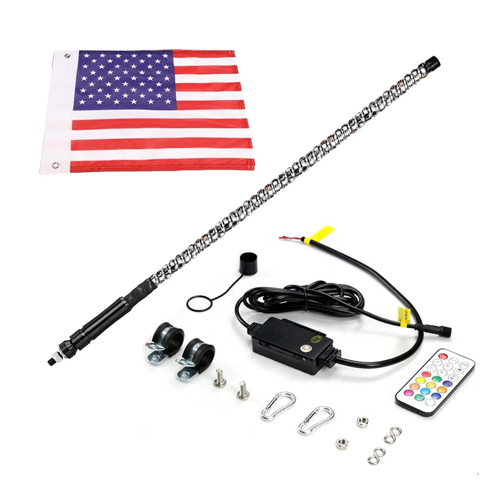 Colorful 4/5 Feet Car Decoration Off-Road Motorcycle Light UTV ATV Antenna Navigation Flagpole Spriral Led Whip Lights With Flag