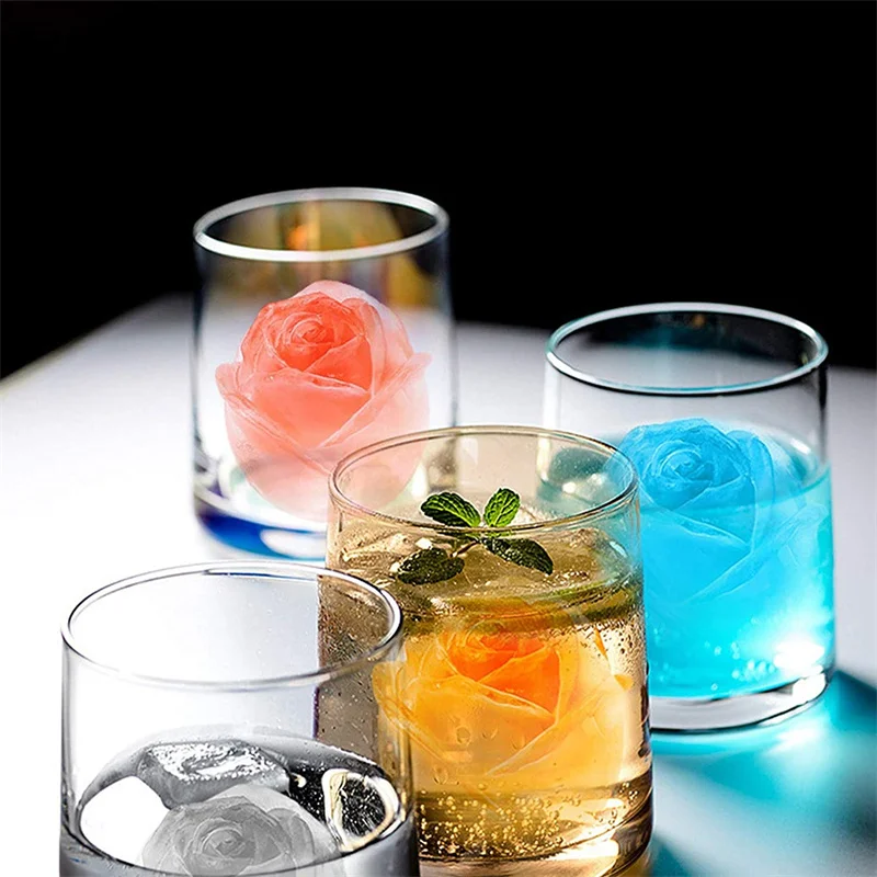 3D Silicone Diamond Skull Tray Ice mold Stackable Silicone Ice Cube Molds for Whiskey Cocktails Beverages Iced Tea Bloom Rose