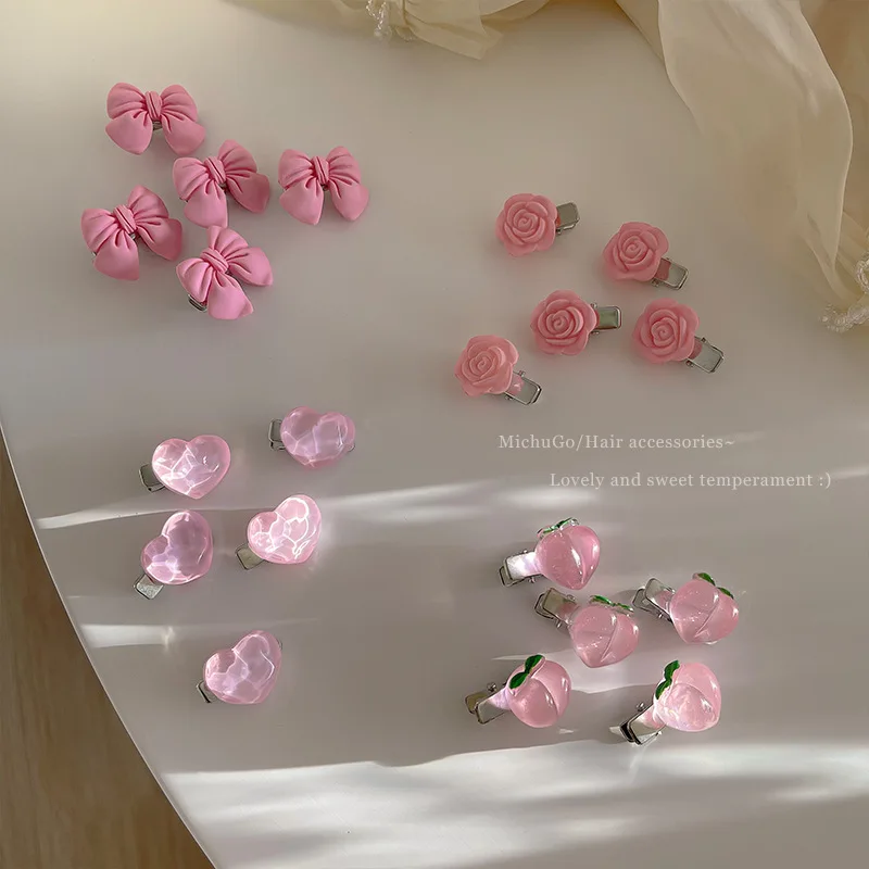 New Small Bow Hairpins Cute peach rose headwear hair accessories Girl side bangs clip sweet Hair Clips headdress Jewelry