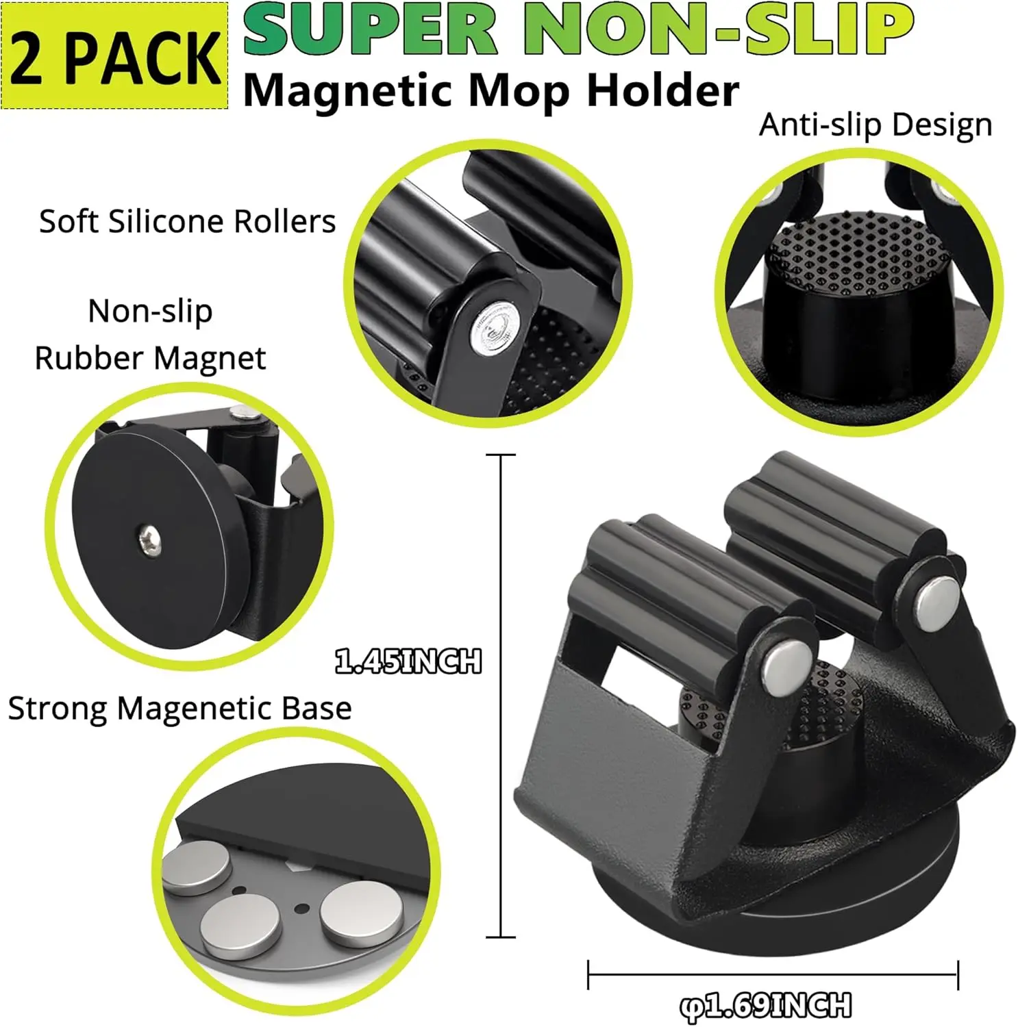 Magnetic Mop Broom Holder,Heavy Duty Movable Magnetic Broom Holder Rack,Anti-slip Utility Storage Mop Shovel Gripper Hanger