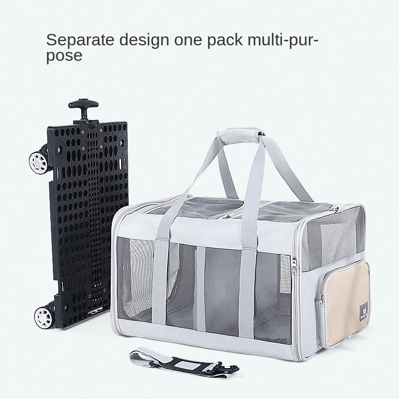 Pet Trolley Box Car Cage Two Compartments Dog Bag Cat Bag Breathable Portable Small and Medium-sized Pet Cart for Outdoor Use