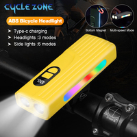 Rechargeable Bicycle Front Light Colorful Side Light Headlight with Battery Display for Cycling Night Safety Warning Flashlight