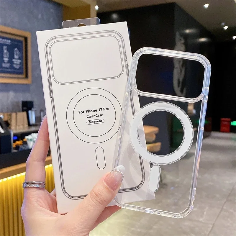 Luxury Magnetic Wireless Charge Clear Case for iPhone 17 Pro Max Air For Magsafe Back Cover Transparent Case