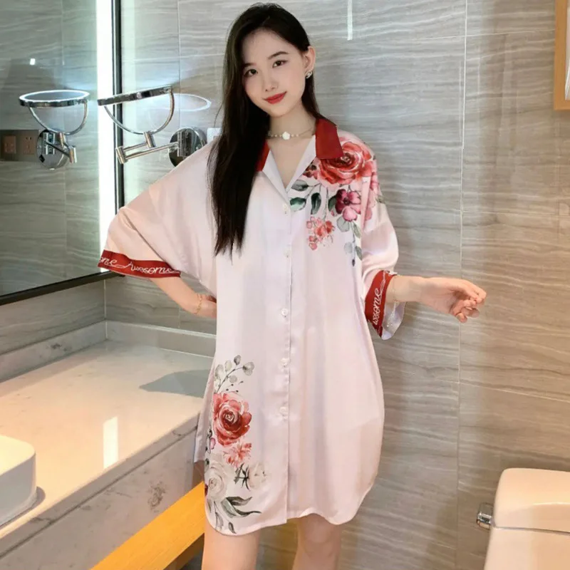 

Plus Size Women's Casual Pajamas Stylish Comfortable Letters Print Lapel Buttons Nightgown Summer Comfy Cool Soft Loungewear Pjs