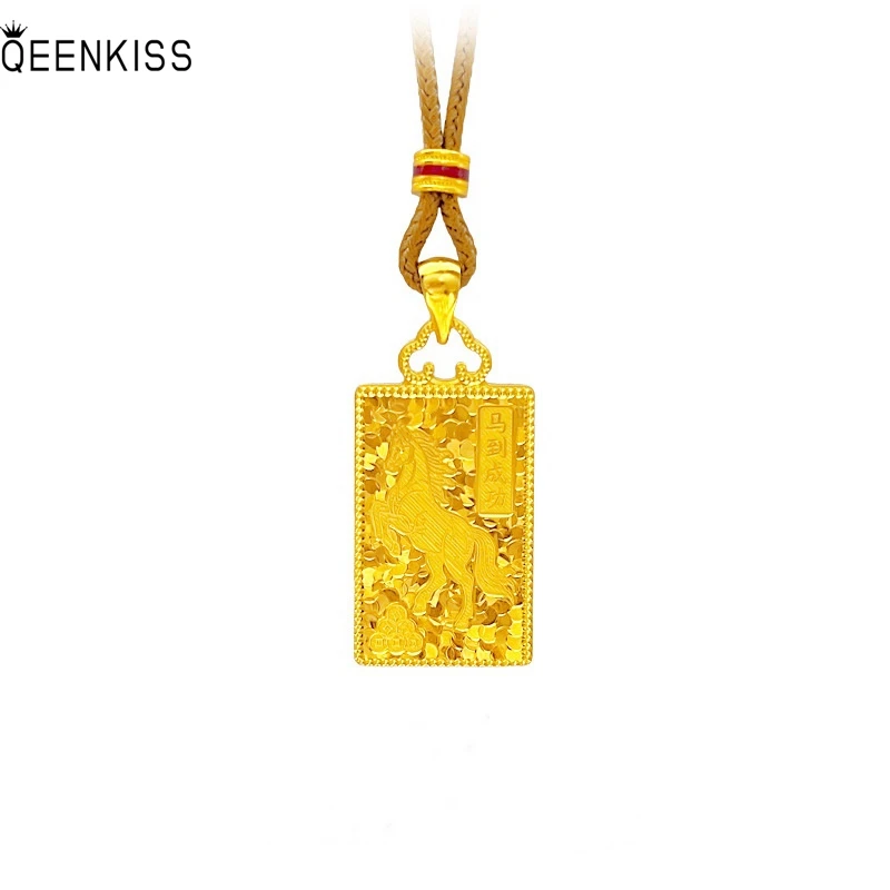 

Винтажное золотое ожерелье QEENKISS 24KT с подвеской в ​​виде лошади для женщин и мужчин, подарки на свадьбу, день рождения, Рождество, для мамы и папы, PT5229