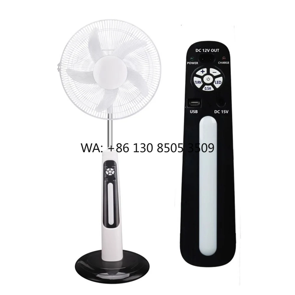 China Factory 16inch 18inch 12v Dc Solar Ac Dc Fan Solar Rechargeable Fan with Solar Panel USB Charge and LED Light