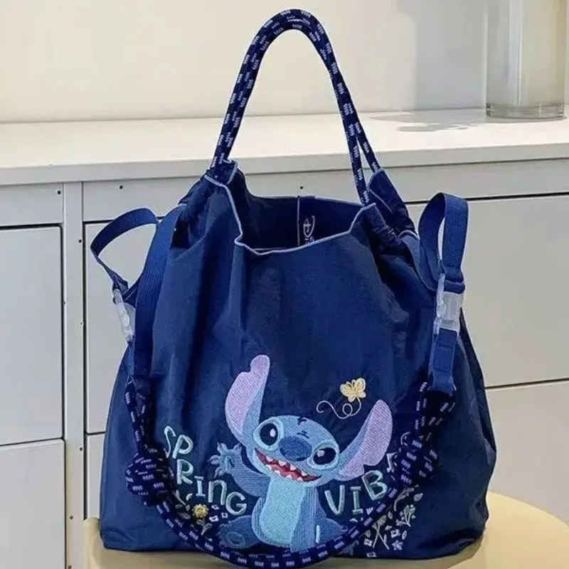 Disney stitch anjo kawaii bonito estudante criativo grande capacidade bordado eco-friendly portátil de um ombro bolsa de náilon