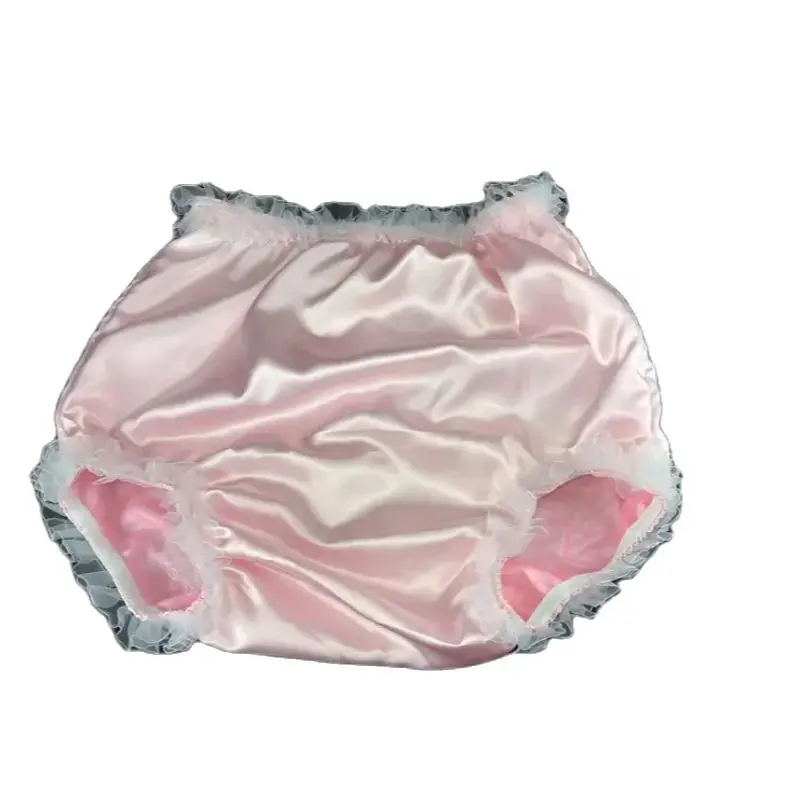 

Pink Satin Sheer Pleated Inlaid Elastic Waistline Triangle Shorts with Locking Edges Can Be Customized in Multiple Colors