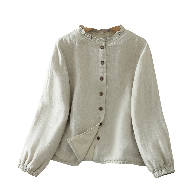 高品質イヤーマフ付き襟付き暖かいコットンジャケット、新作中華風レトロシンプル無地レディースオープンカーディガン