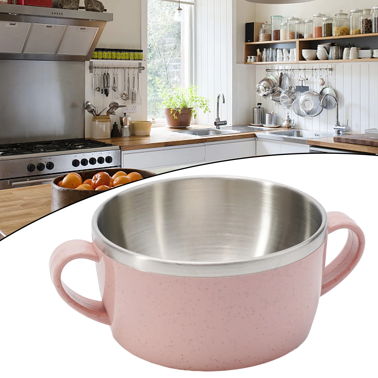 Pot Bowl Pot Whether It Is At Work Bowls Double Handle Khaki Stabilize Stainless Steel For Children And Adults