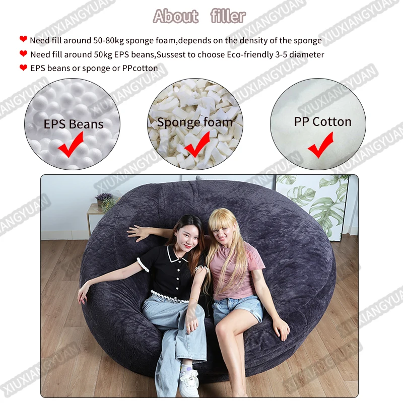 7ft Giant Bean Bag Bed Memory Foam Big Beanbag Living Room Sofas Oversize Bean Bag Chair