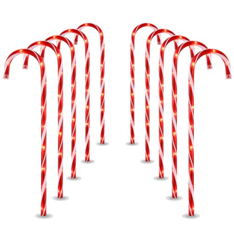 

26" Christmas Candy Cane Pathway Markers Lights, Set of 10 Pack Christmas Outdoor Decorations Candy Cane Lights for Yard Patio