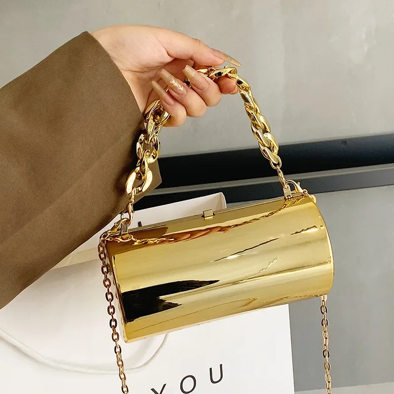 Women's Handbag Bags For Women 2024 Party Clutches Fashion Cylinder Mini Evening Purse Crossbody Shoulder Bag Gold Box Clutch